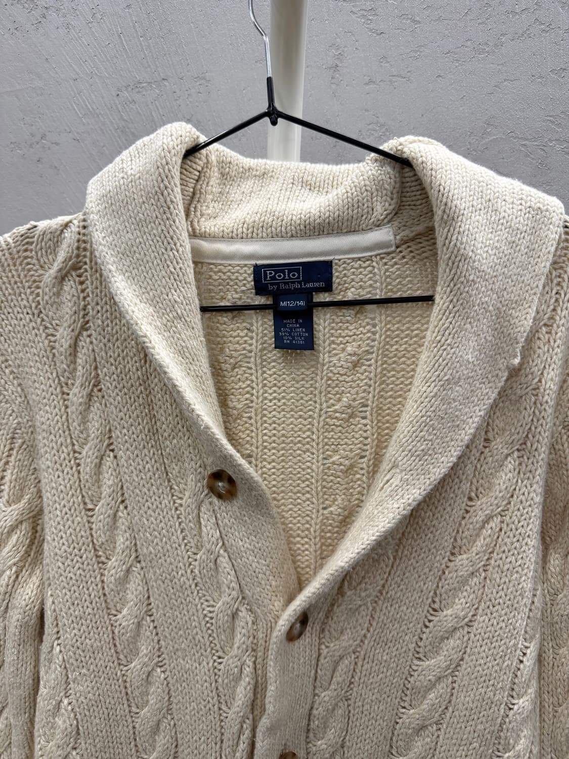 Polo Shawl Collar Cable Knit Cardigan M 상품이미지3
