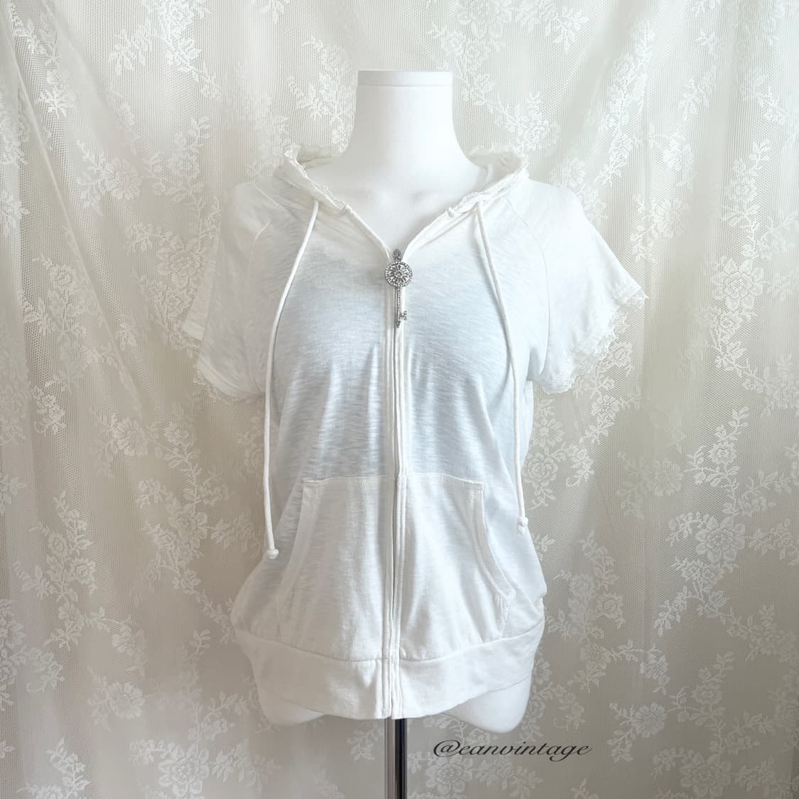 white lace half hood zip-up 상품이미지8