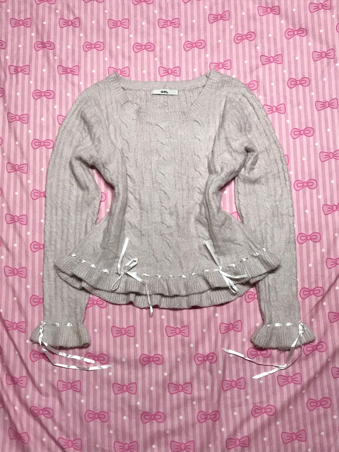 GRL 베이비 핑크 리본 프릴 니트 히메갸루 갸구  상품이미지1
