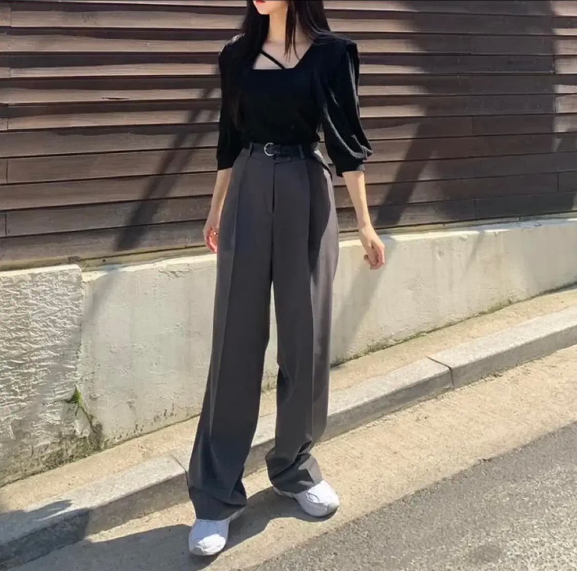 [S]룩넌 하이웨스트 차콜모카 슬랙스 팬츠 상품이미지8