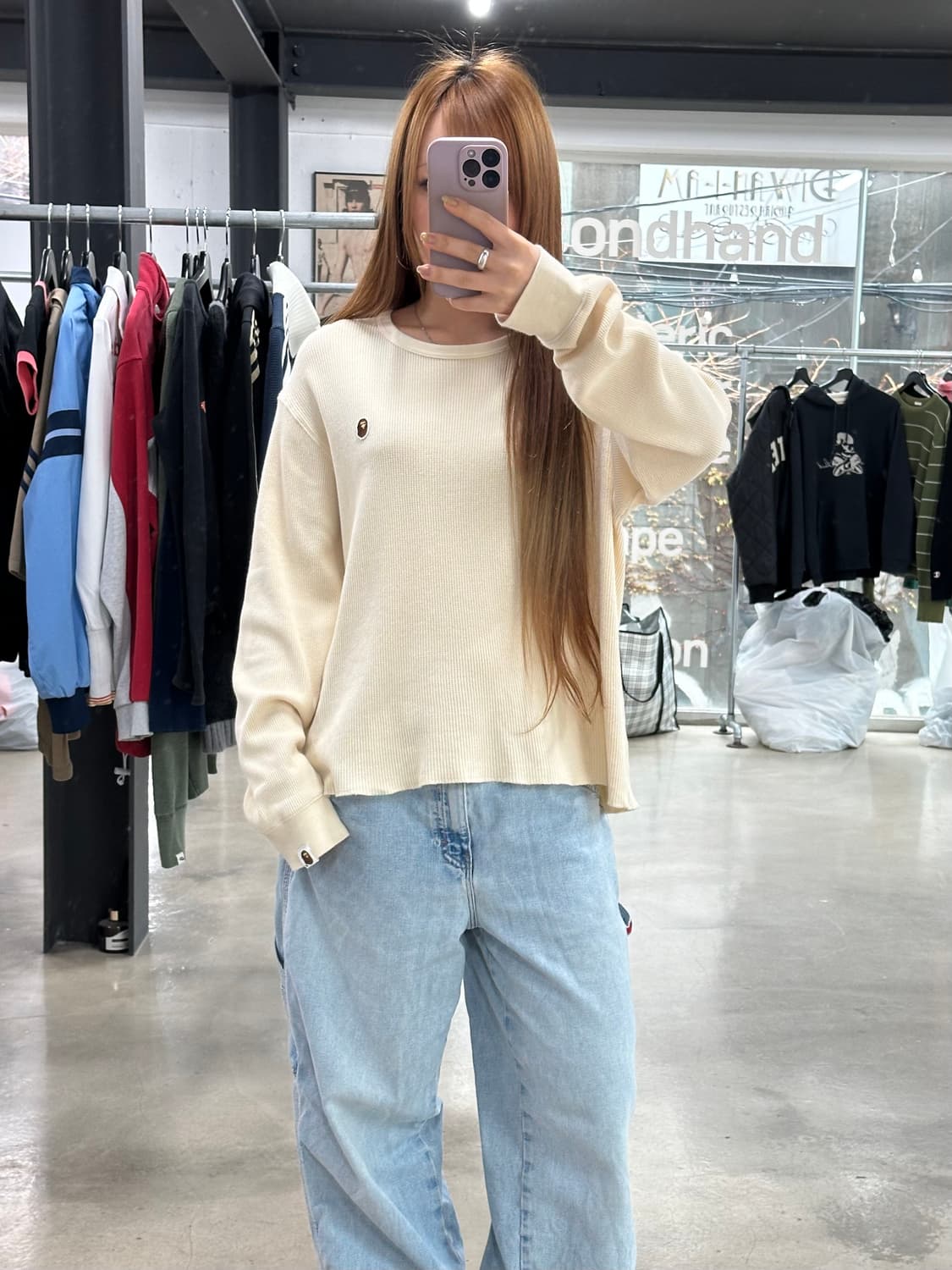 베이프 자수사루 와플 롱슬리브 상품이미지3