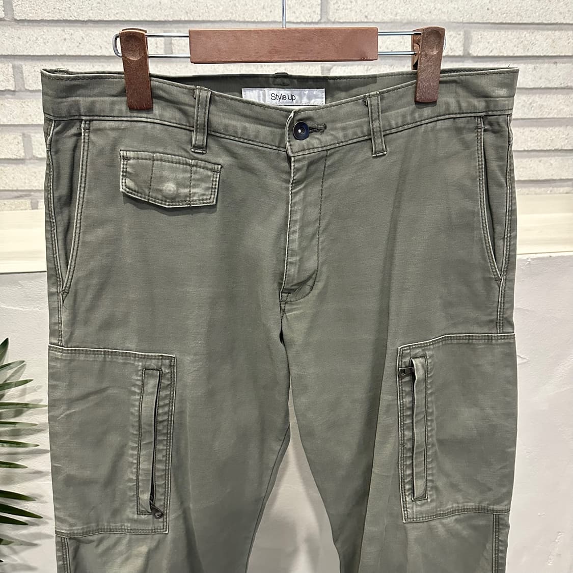 JPN VINTAGE 밀리터리 카고 팬츠 레귤러핏 사이드포켓 디테일 카키 상품이미지3