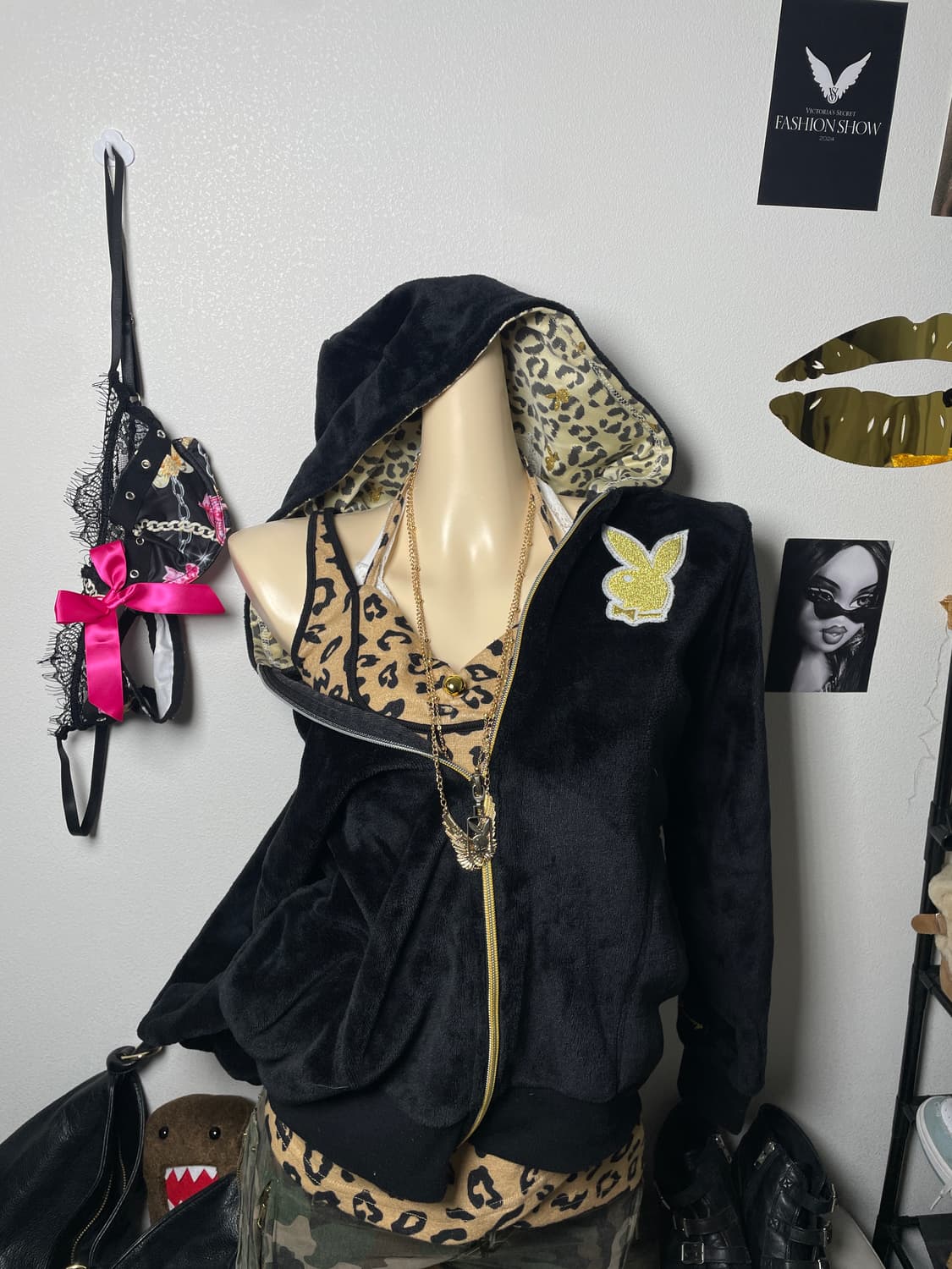 Playboy 호피 벨벳 후드집업 상품이미지1