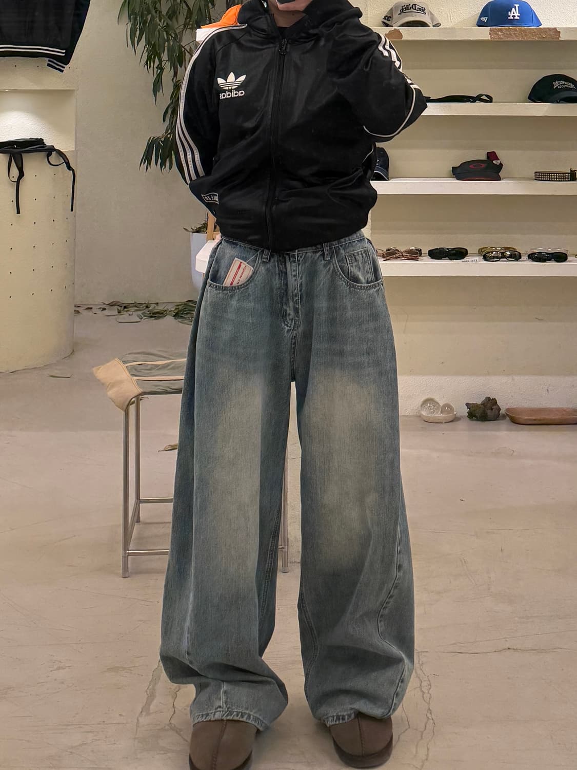 워싱 와이드 스트레이트 데님 팬츠 U521 상품이미지1