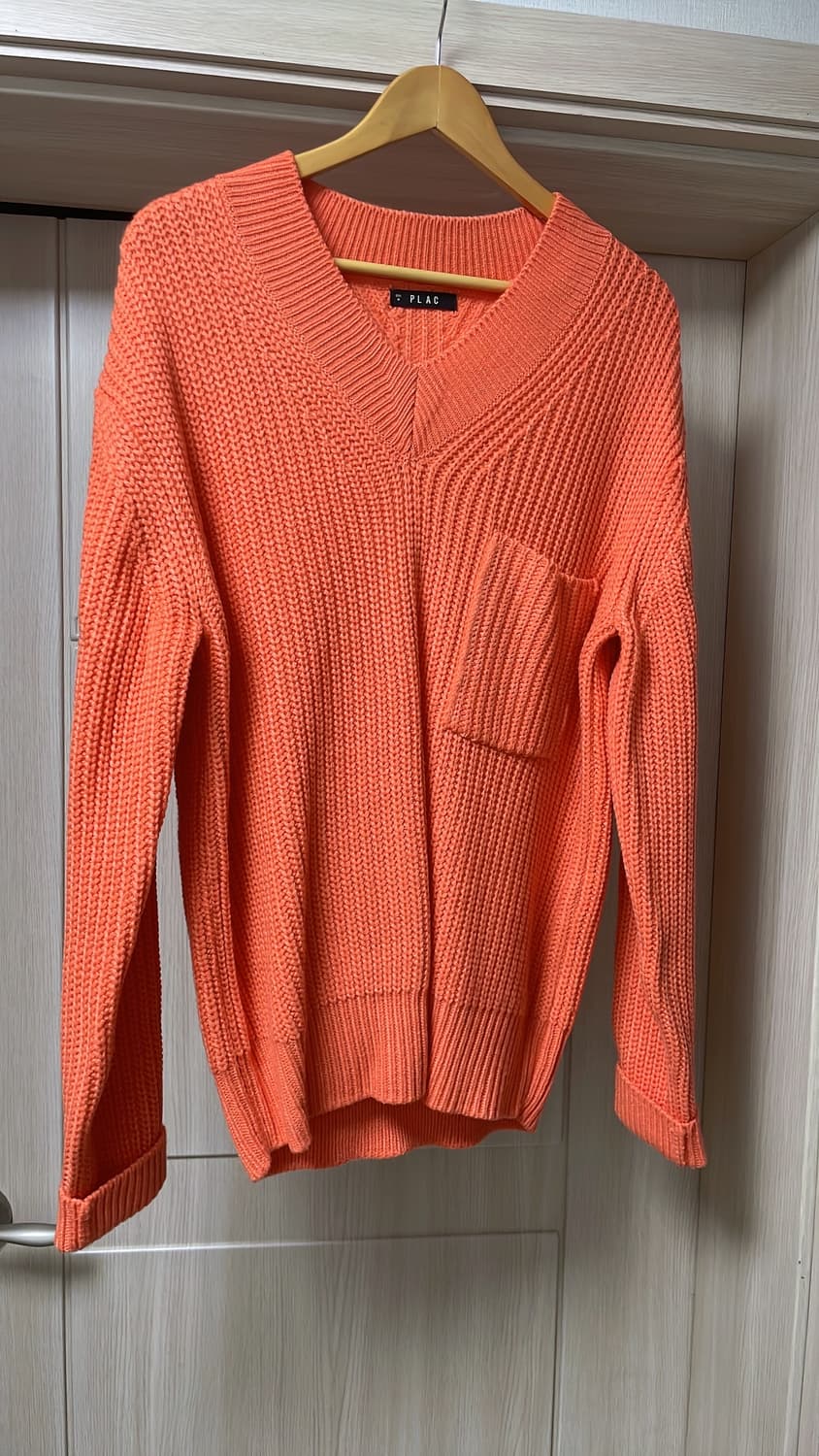 플랙 오버사이즈 브이넥 니트 오렌지색 m 상품이미지3
