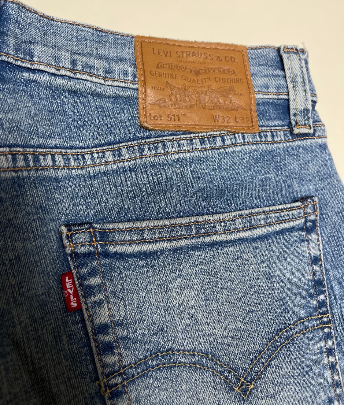 리바이스 511 가죽패치 빅e 스판 데님팬츠 W32 L32 상품이미지3