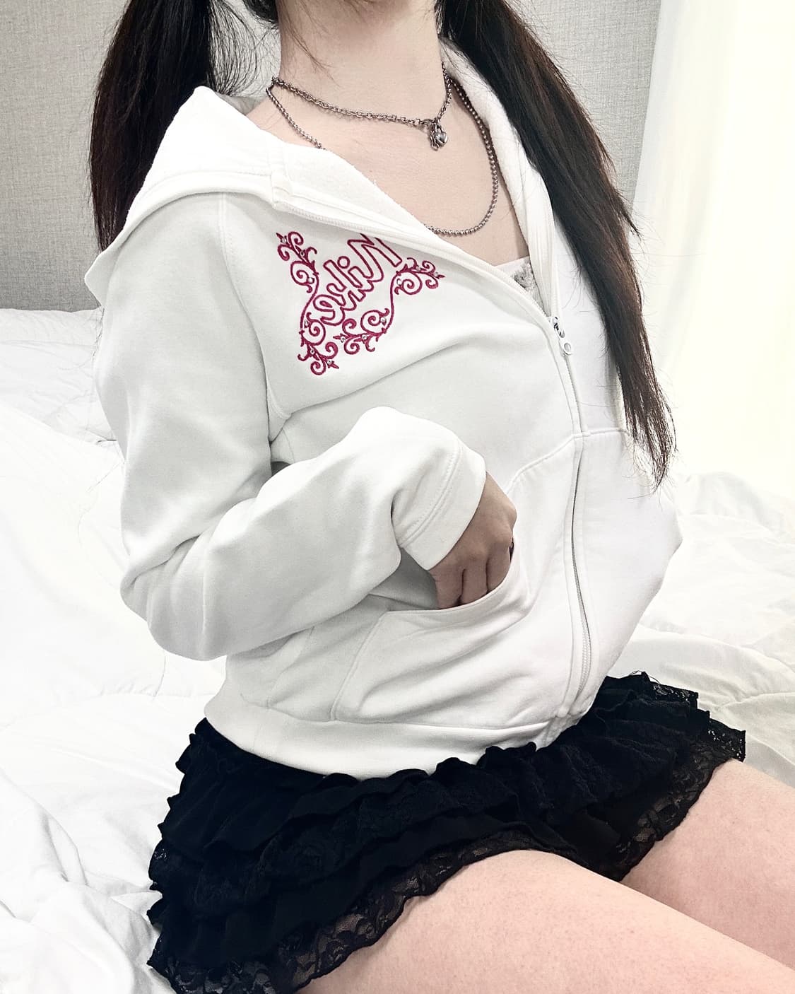 나이키 핑크로고 화이트 후드집업 상품이미지3