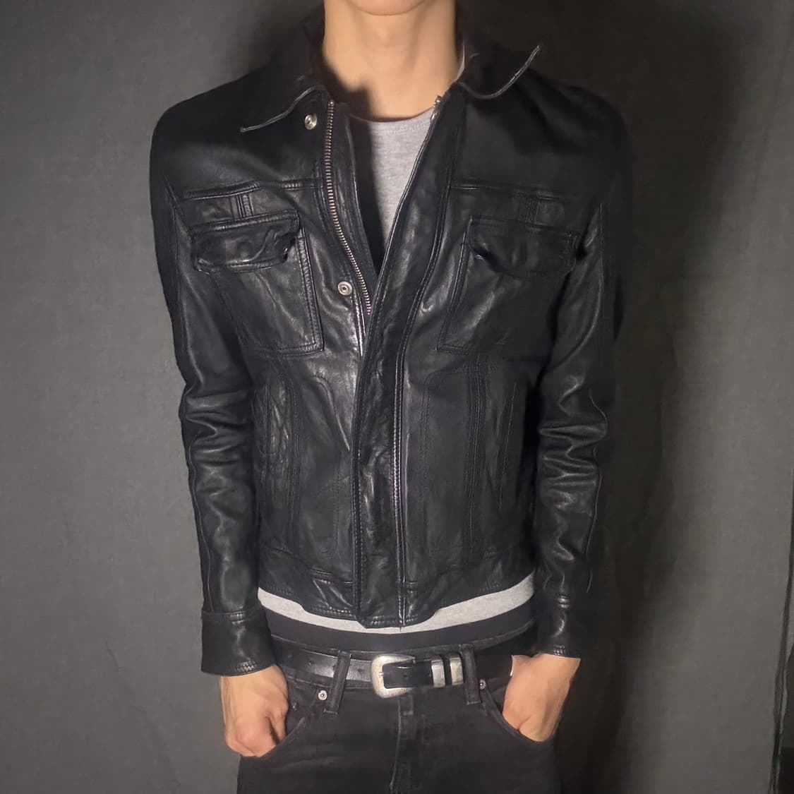 vintage black leather jacket 상품이미지3