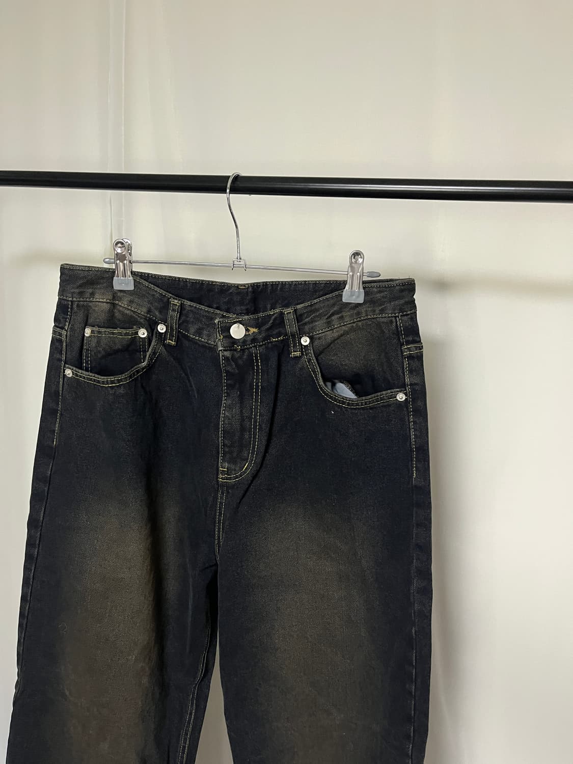 블랙 브라운 샌드 워싱 와이드 데님 팬츠 청바지 상품이미지4