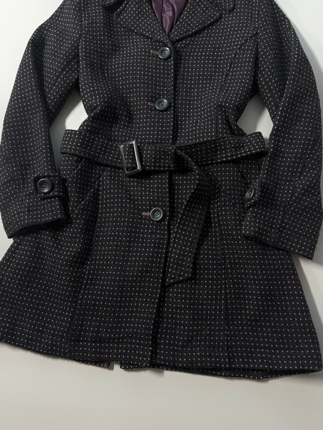 핑크 미니 도트 패턴 울 블렌디드 코트 상품이미지4