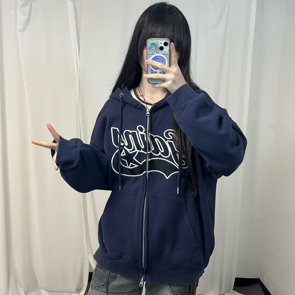 Gainsboro navy two-way zip-up hoodie 상품이미지2