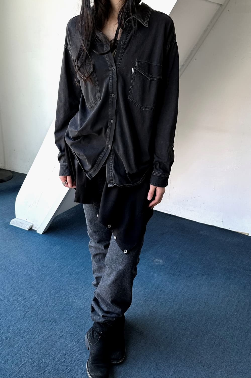 Irregular design wide collar cotton jers 상품이미지7