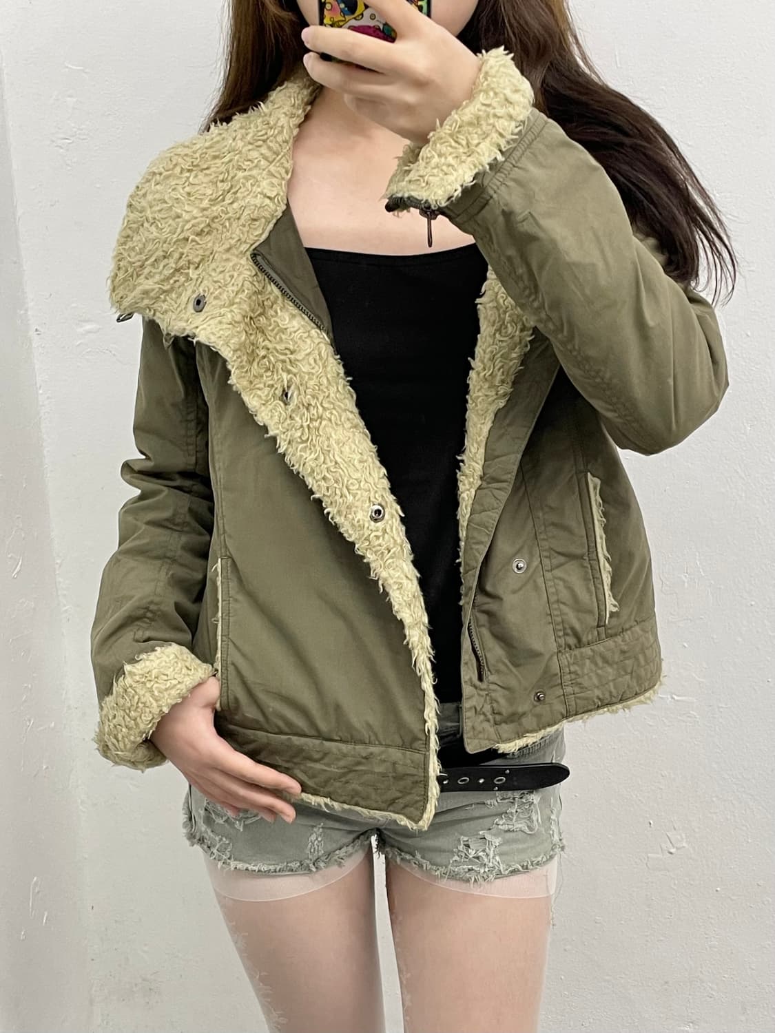 카키 퍼 크롭 야상 자켓 상품이미지5