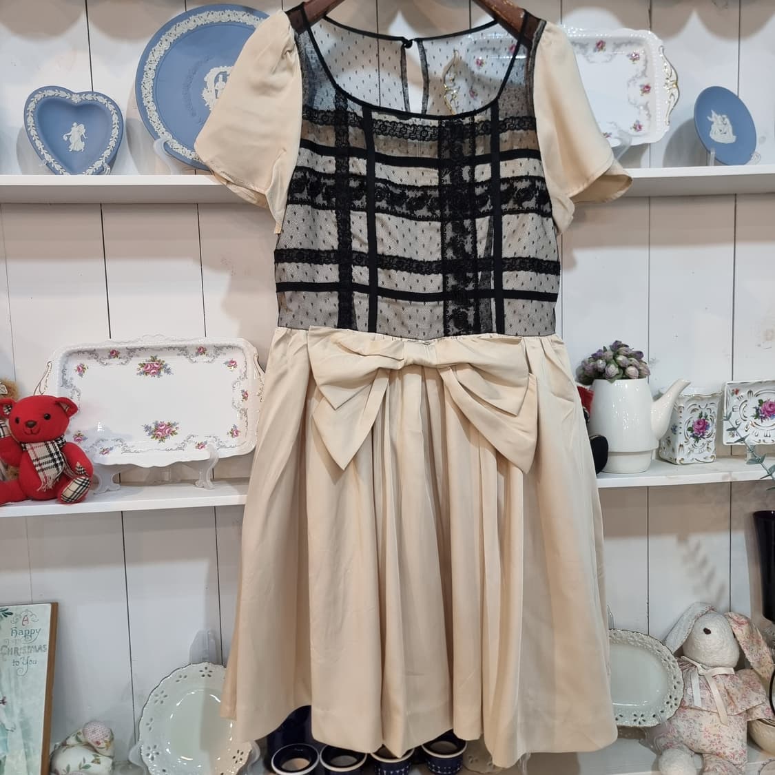 블랙 레이스 배색 쉬폰 원피스 상품이미지4