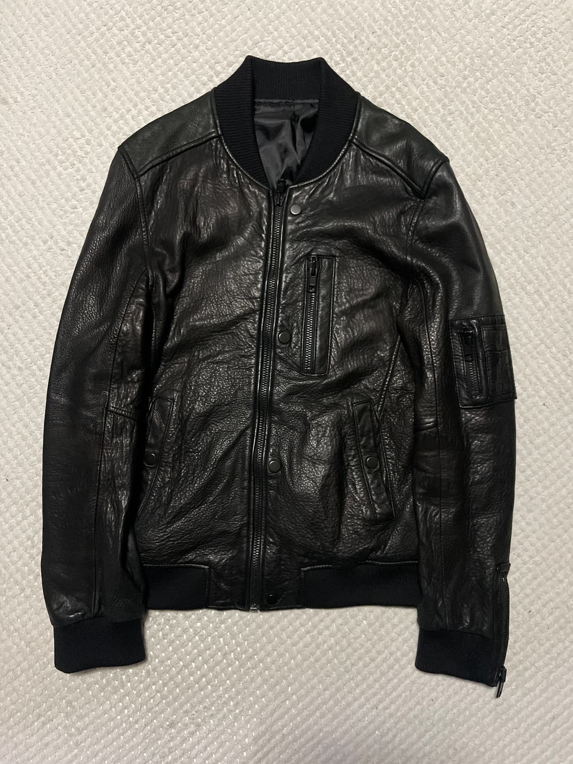 웨스턴 무드 램스킨 양가죽 절개 레더 블루종 자켓 상품이미지1