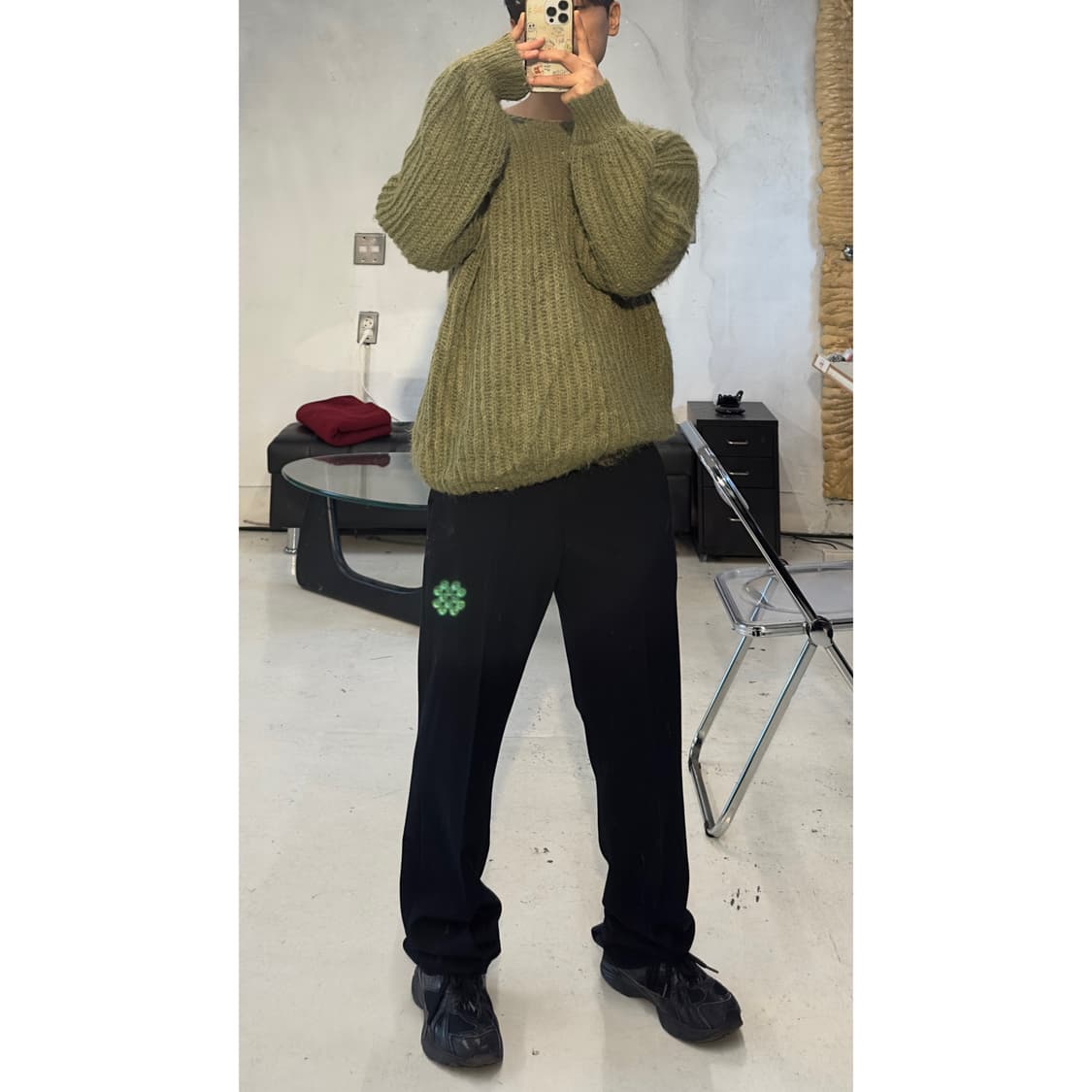 jour mignon 모스그린 헤어리 오버핏 니트 상품이미지2