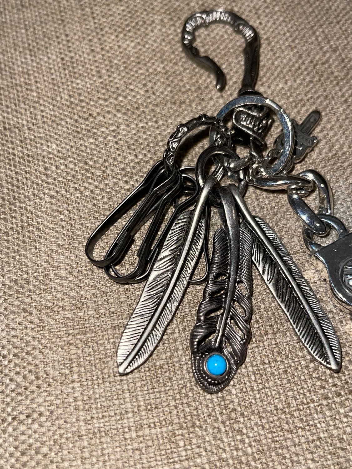 빈티지 실버 터키석 깃털 키링 / 헤비 체인 멀티 참 키체인 상품이미지3