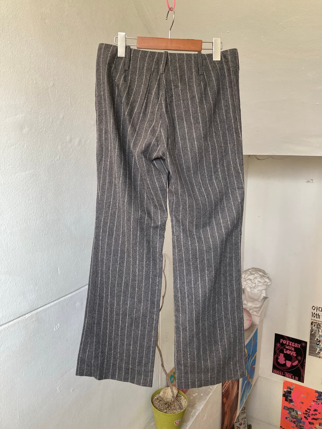 울 100% 스트라이프 와이드 슬랙스 상품이미지5