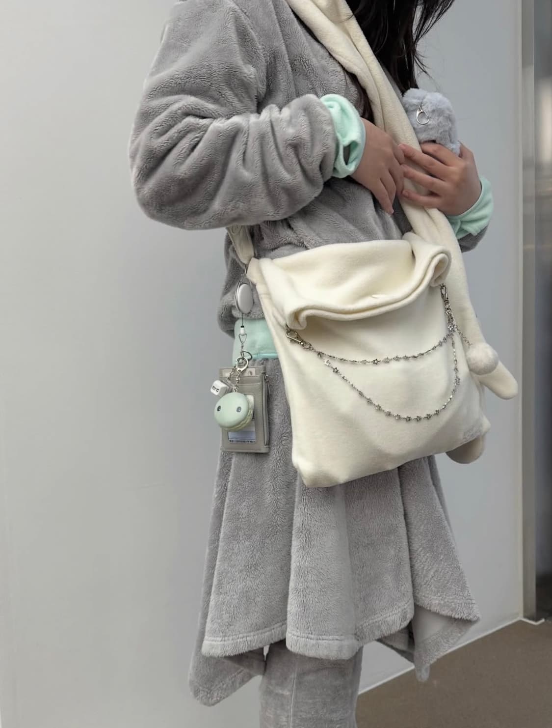 지초이 컴포트 23-007 플리스 플레어 스커트+레그워머 세트 그레이 상품이미지2