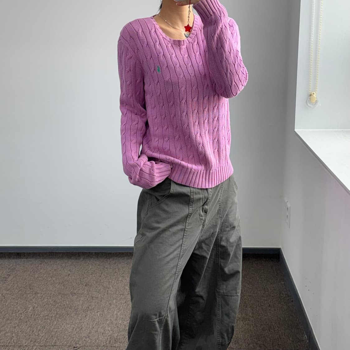 Polo 폴로 그린포니 핑크 케이블 니트 상품이미지2