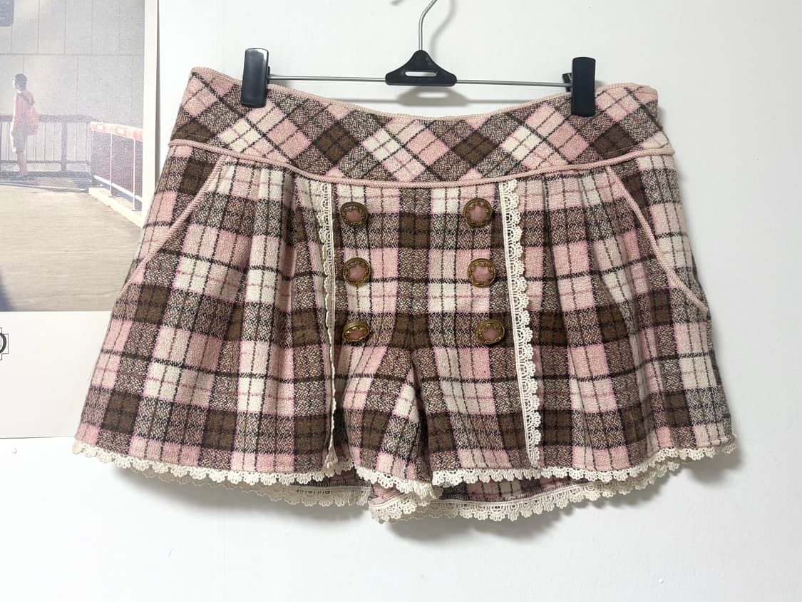 빈티지 리즈리사 히메갸루 딸기초코 체크 레이스 큐롯 숏팬츠 상품이미지2