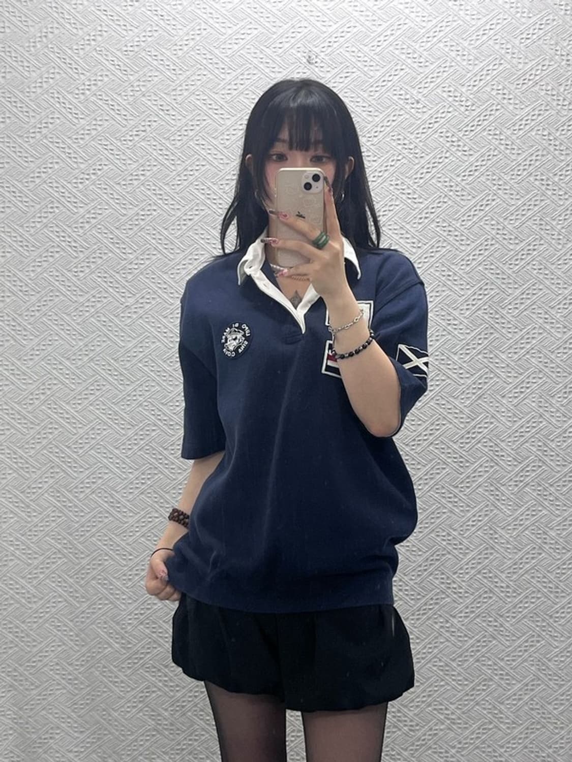 시나코바 빈티지 캐주얼 레트로 패치 반팔 카라티 L C11955 상품이미지1