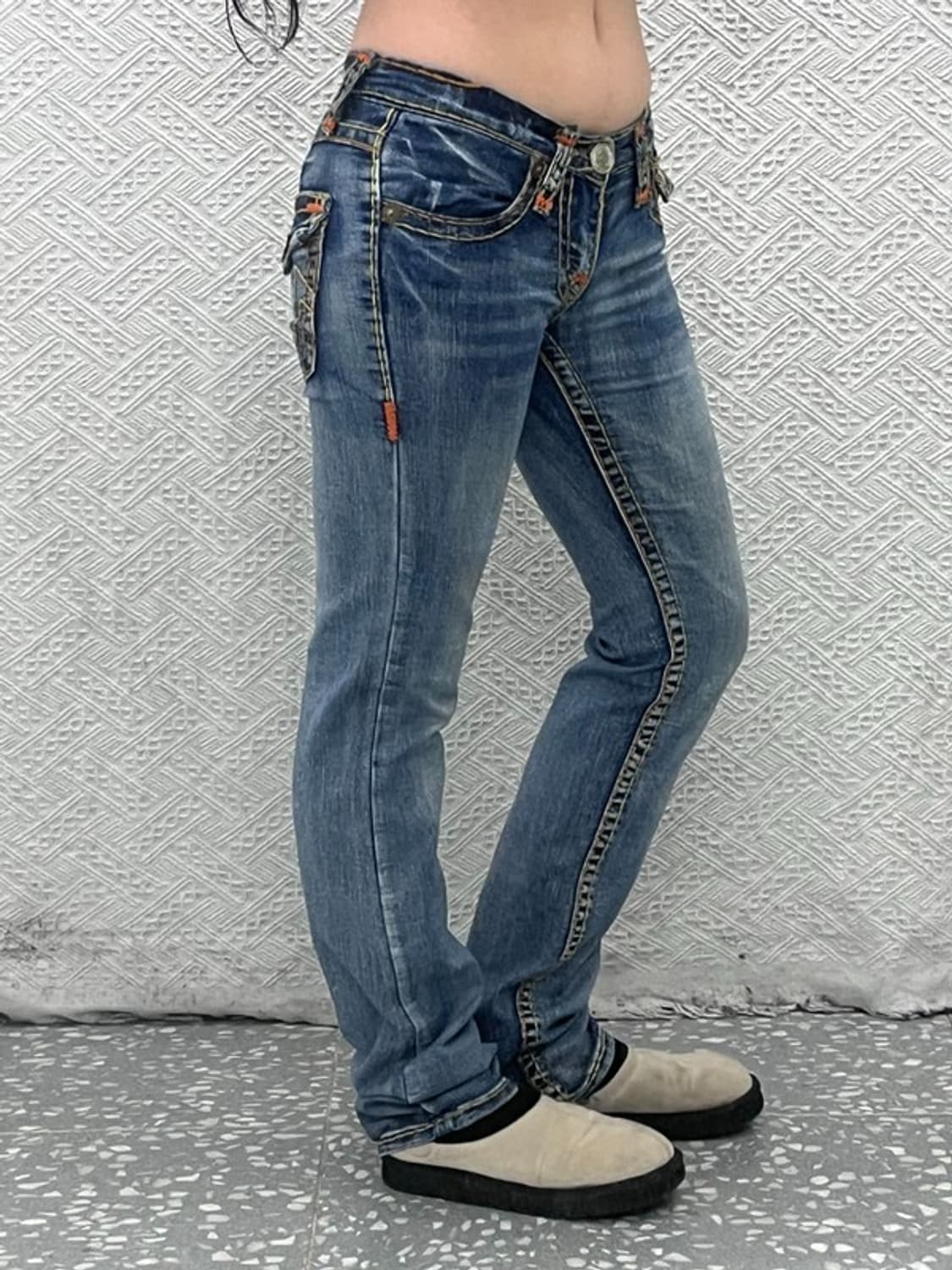 트루릴리젼 조이슈퍼티 Y2K 로우라이즈 데님 청바지 27인치 C06115 상품이미지2