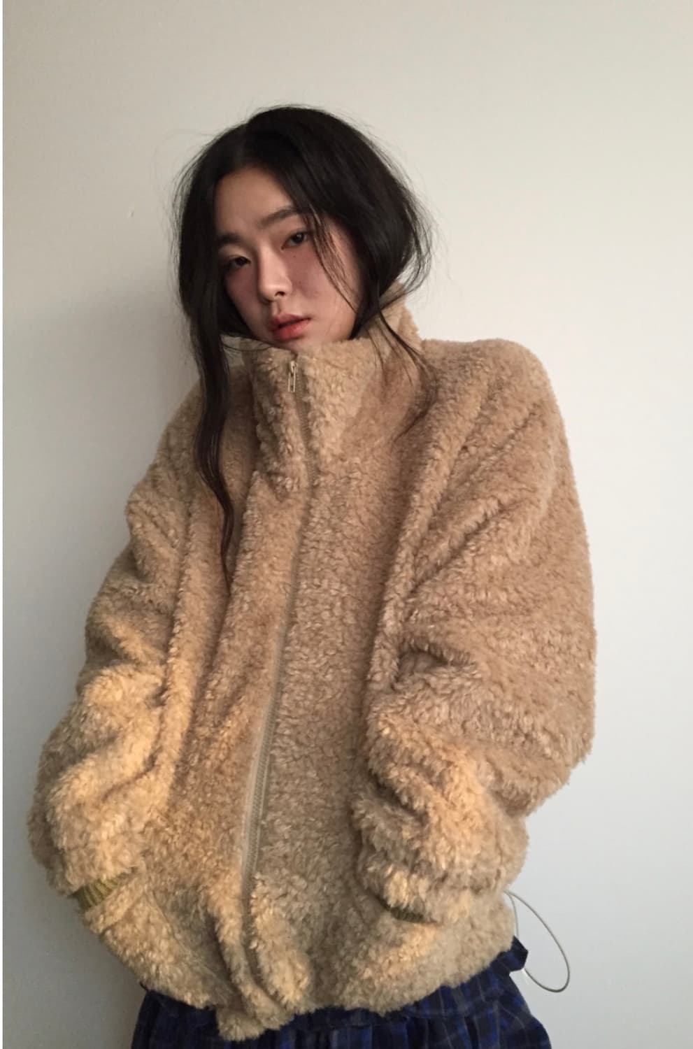 더기 하이넥 부클 집업 자켓 베이지 상품이미지1