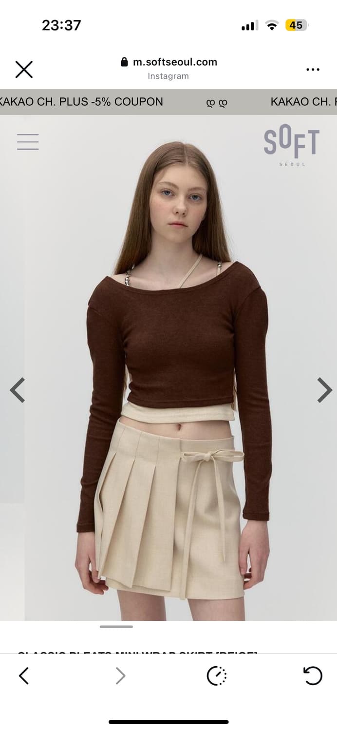 새상품) 소프트서울 베이지 플리츠 미니 스커트 상품이미지6