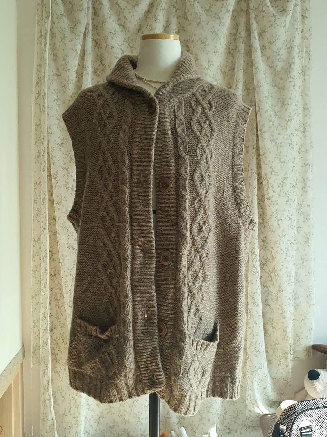 [모리걸] 꽈배기 니트 조끼 베스트 브라운 XL 상품이미지1