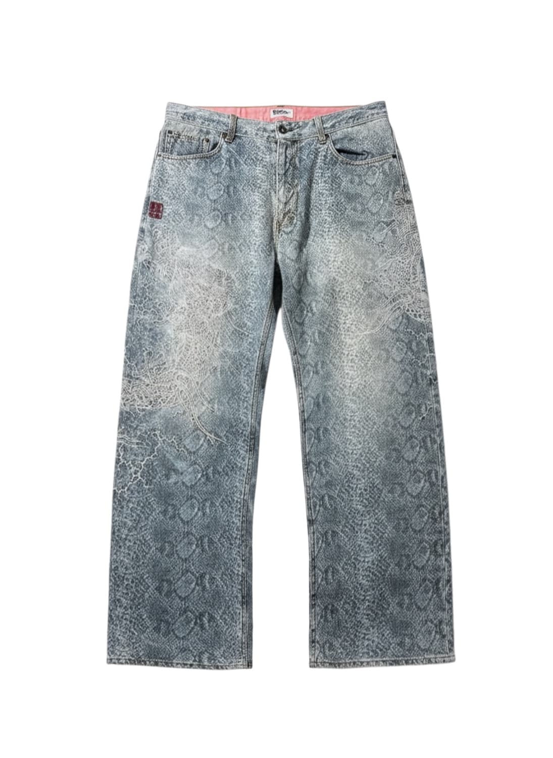 카라쿠리 타마시 파이톤 패턴 용 자수 데님 팬츠 상품이미지1