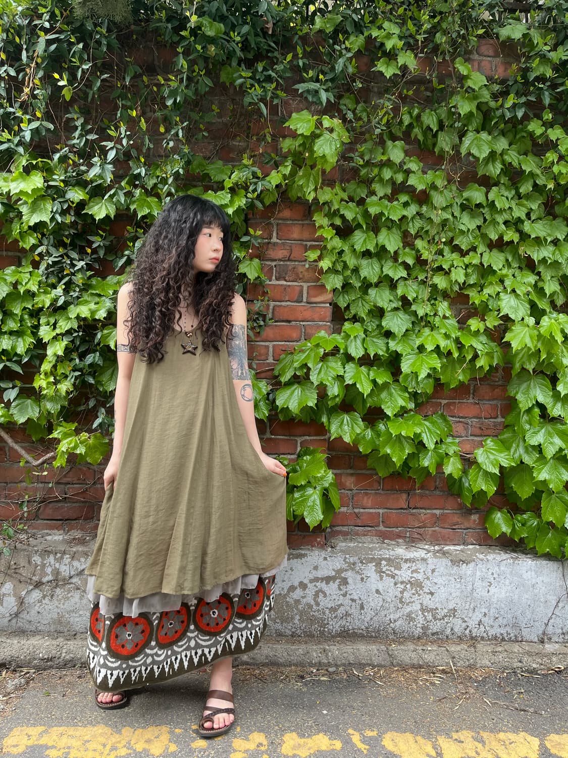 올리브 카키 미디 원피스 상품이미지3