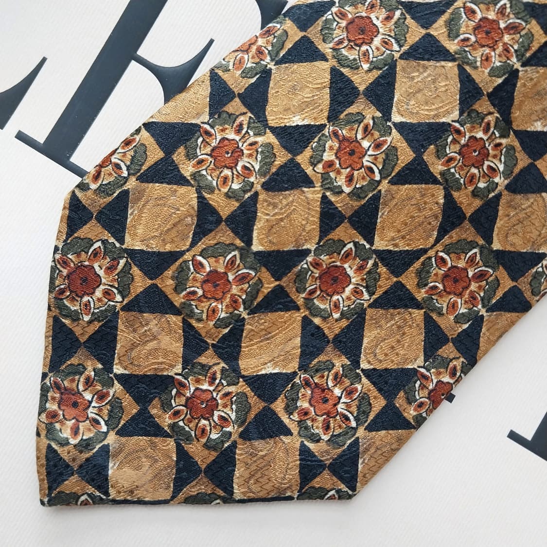 발렌티노 브라운 플라워 패턴 넥타이 9.5cm S~A+등급 K2518 상품이미지7