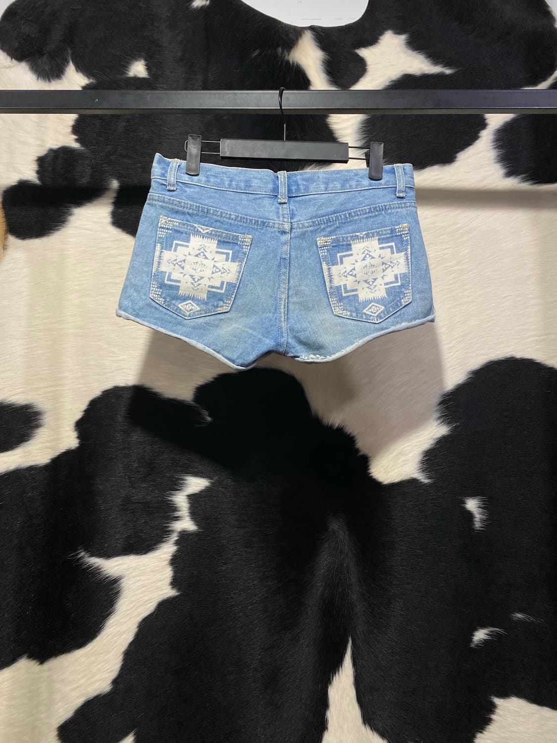 Japanese vtg 에스닉 문양 프린팅 데님 숏츠 상품이미지5