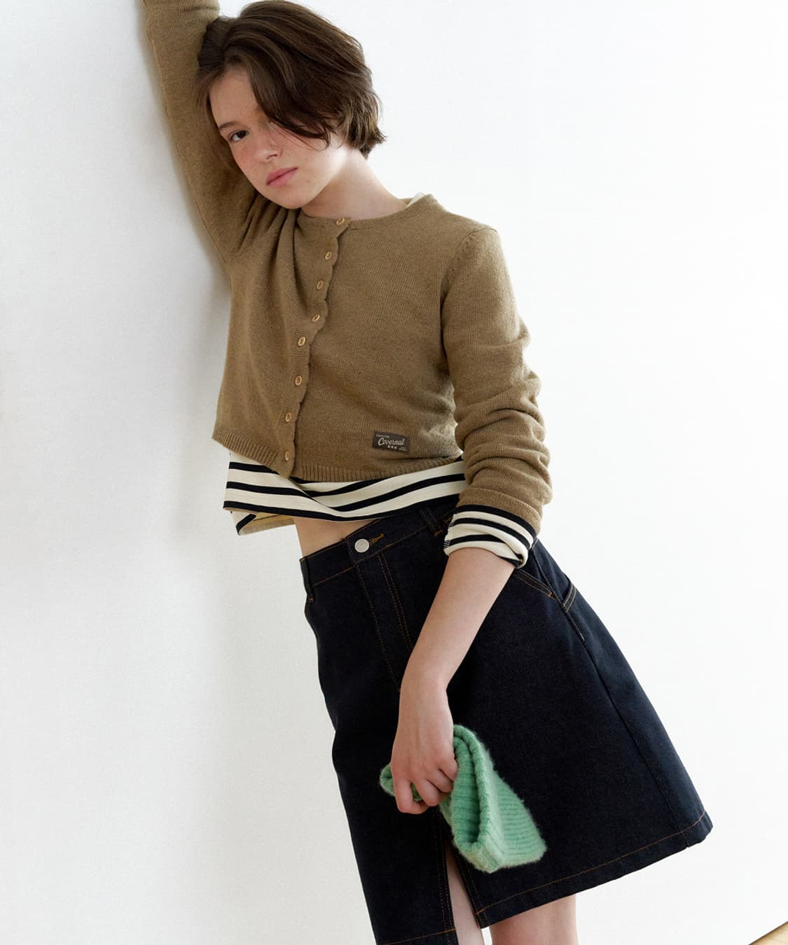 25FW 커버낫 우먼 울 블렌드 크롭 가디건 Olive S사이즈 상품이미지1