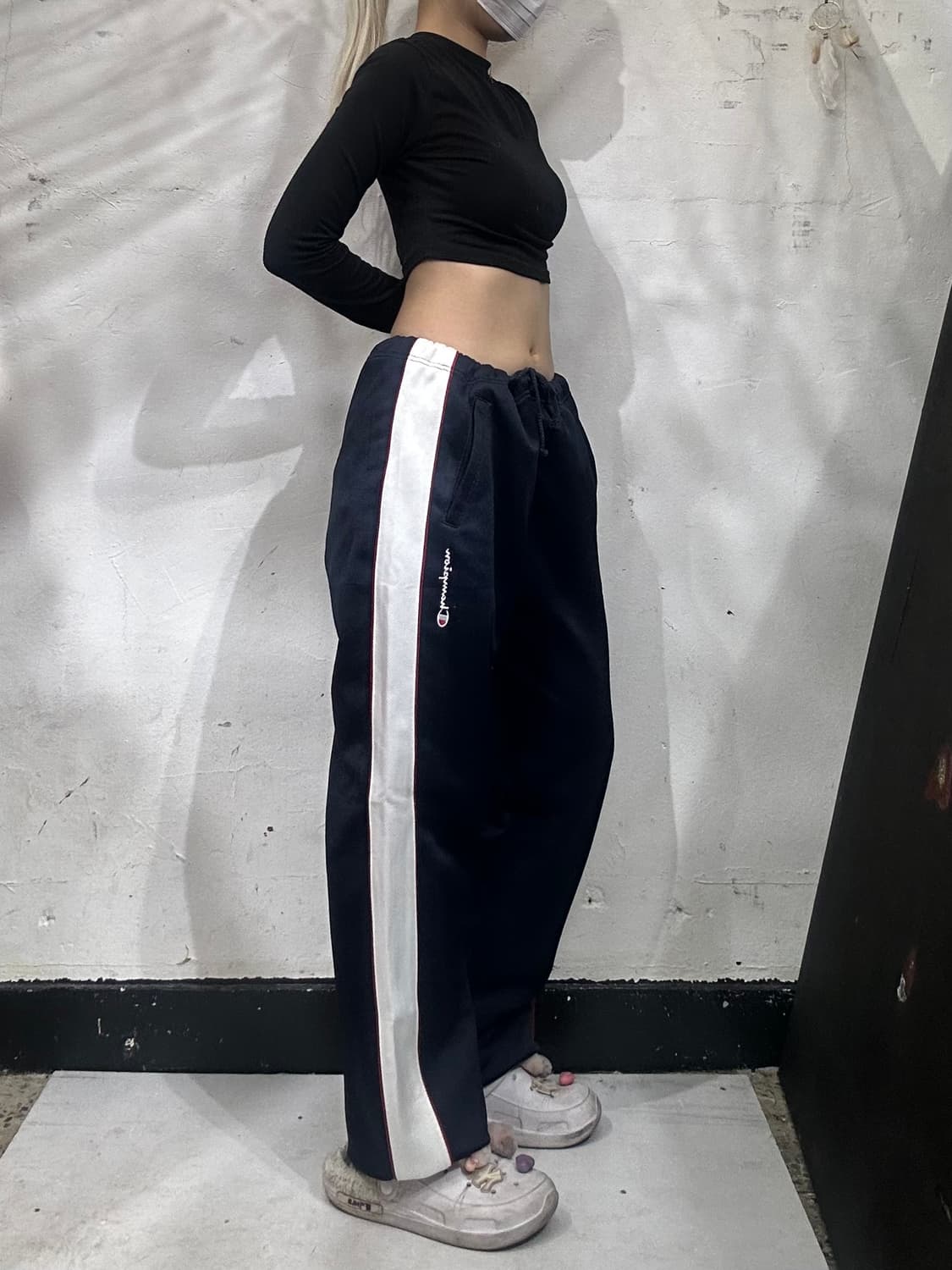 챔피온 네이비 와이드 화이트 사이드 라인 추리닝 바지 트레이닝 팬츠 L 상품이미지1