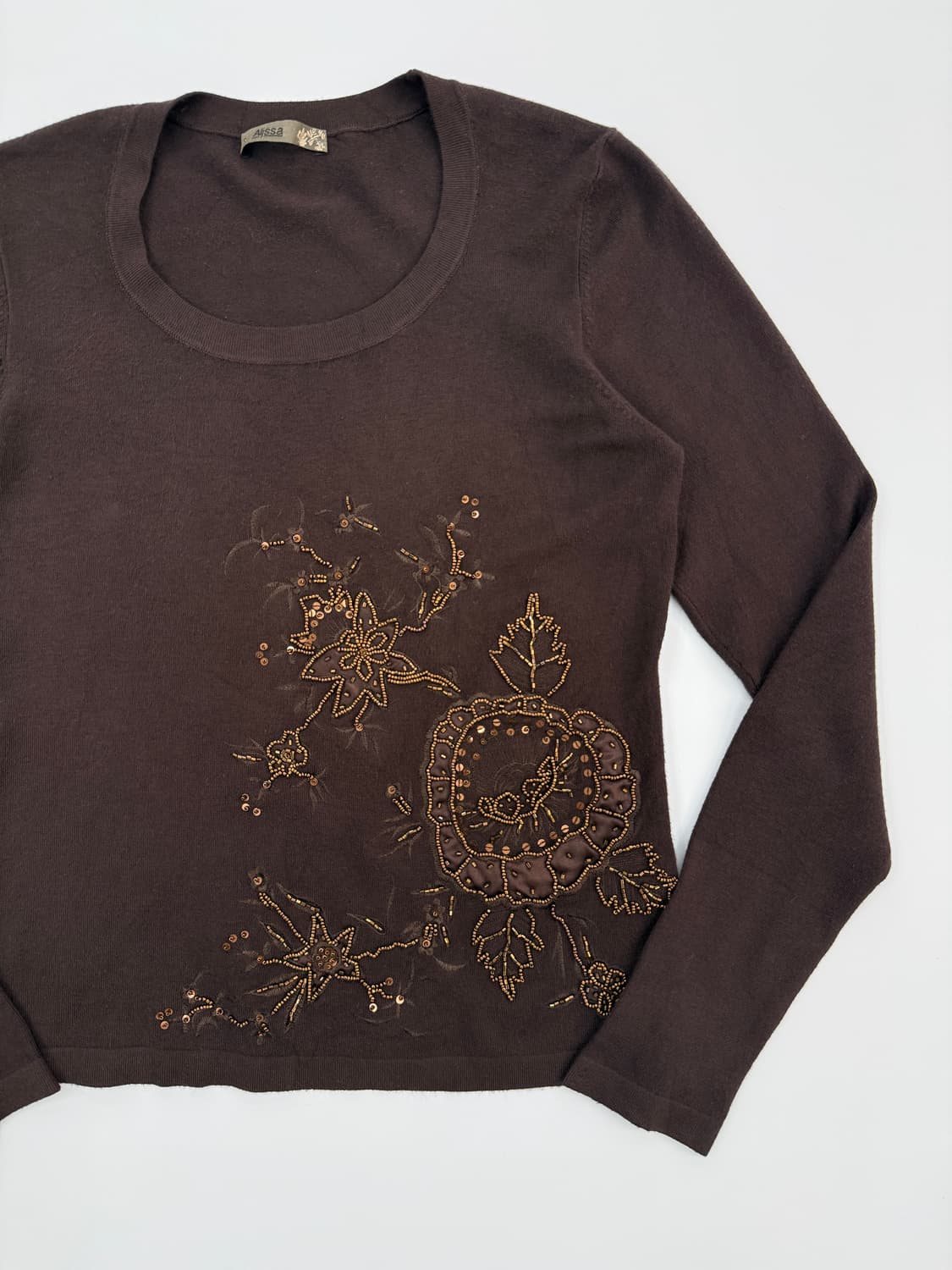 빈티지 Alissa 브라운 자수 비즈 니트 상품이미지2