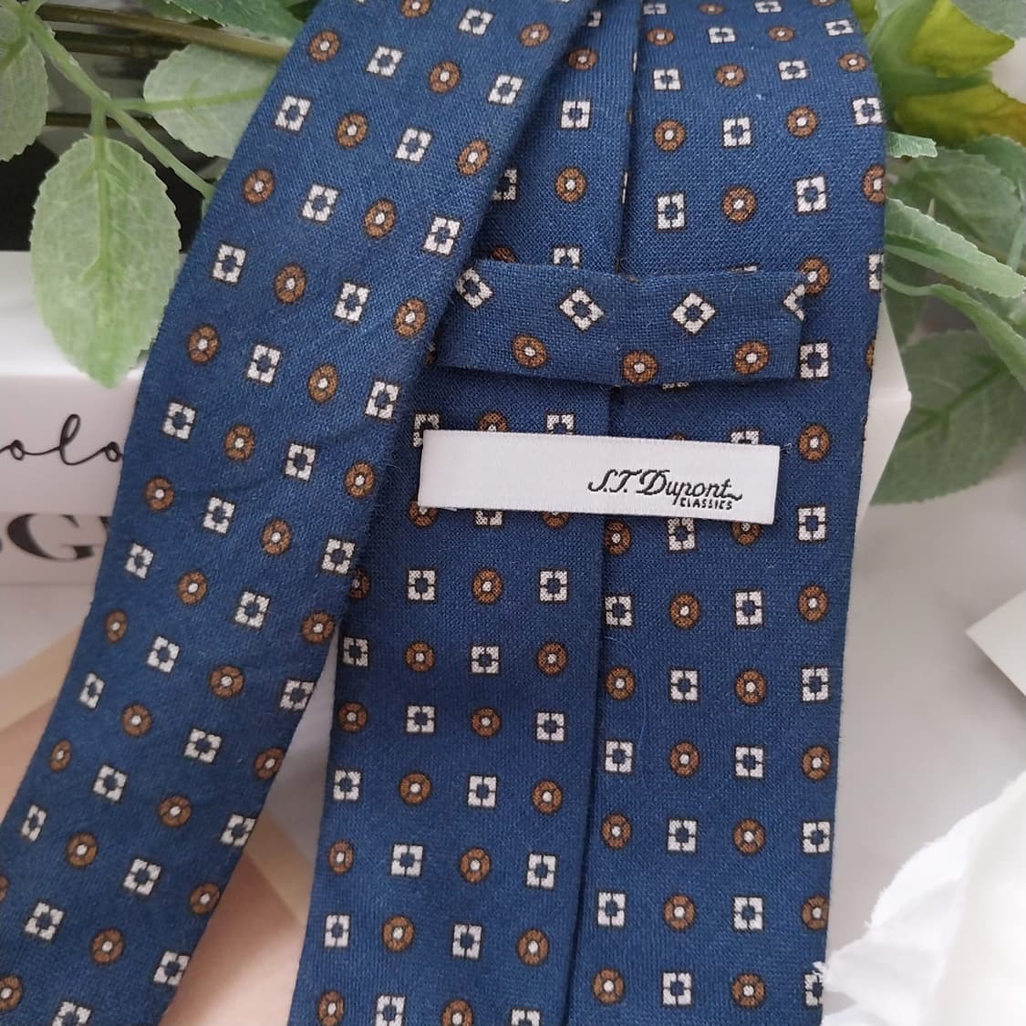 에스 티 듀퐁 린넨 블루 기하 패턴 넥타이 8.3cm A+등급 K1100 상품이미지4