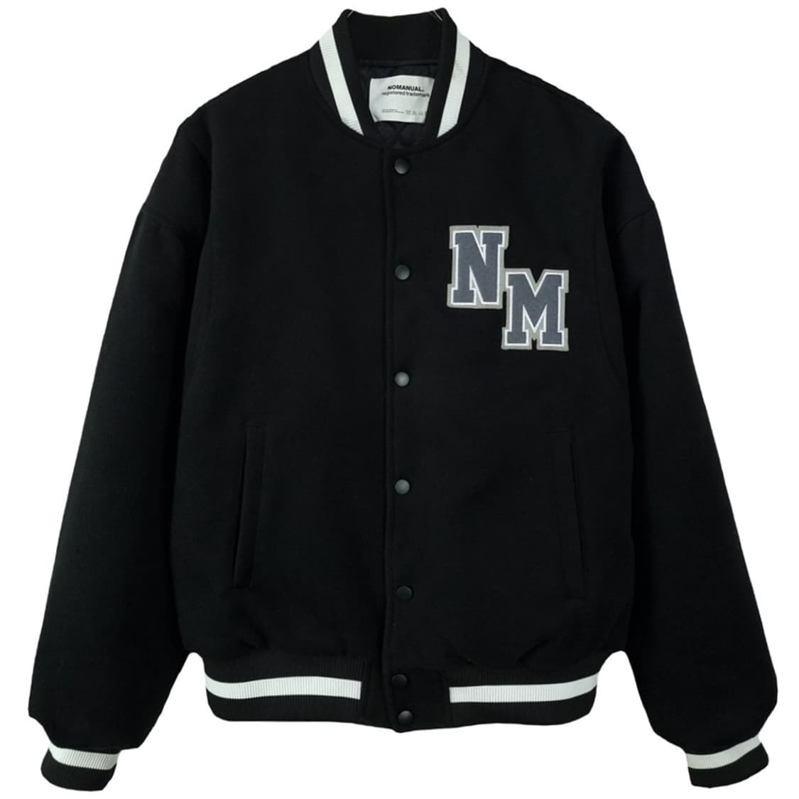 [노메뉴얼] 로고 패치 오버핏 모직 바시티 자켓 블랙 M19395 상품이미지2