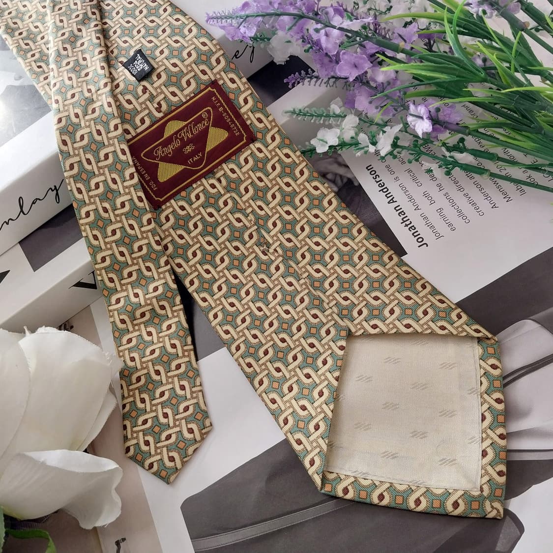 안젤로 빌로레세 실크 기하 패턴 넥타이 9.7cm A+~A등급 K1312 상품이미지5