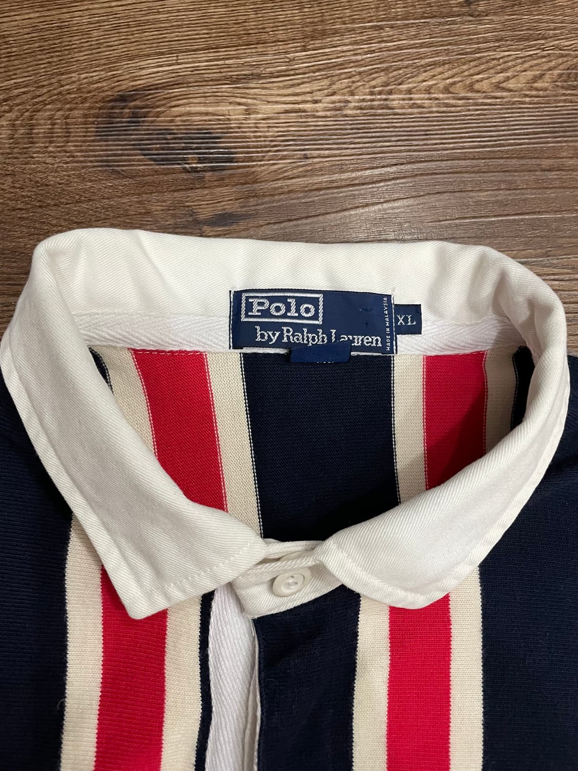 90s~00s 폴로 랄프로렌 스트라이프 럭비티 레드 네이비 상품이미지7