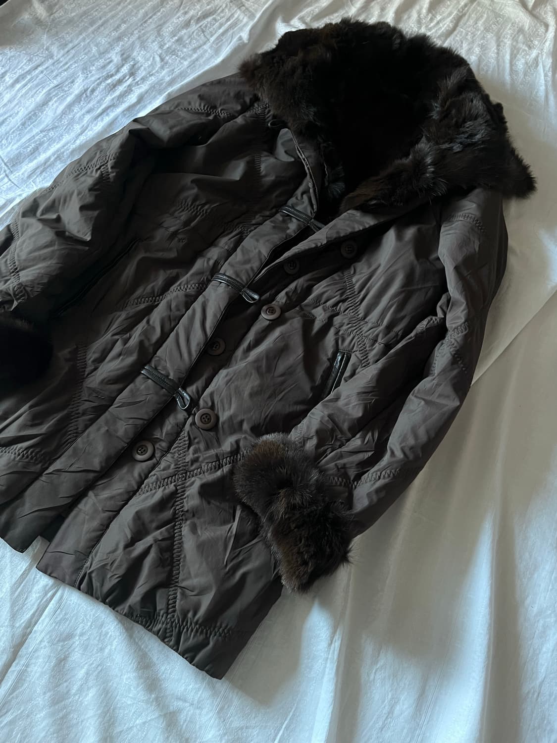 Dark Brown Fur Longline Puffer Jacket 상품이미지2
