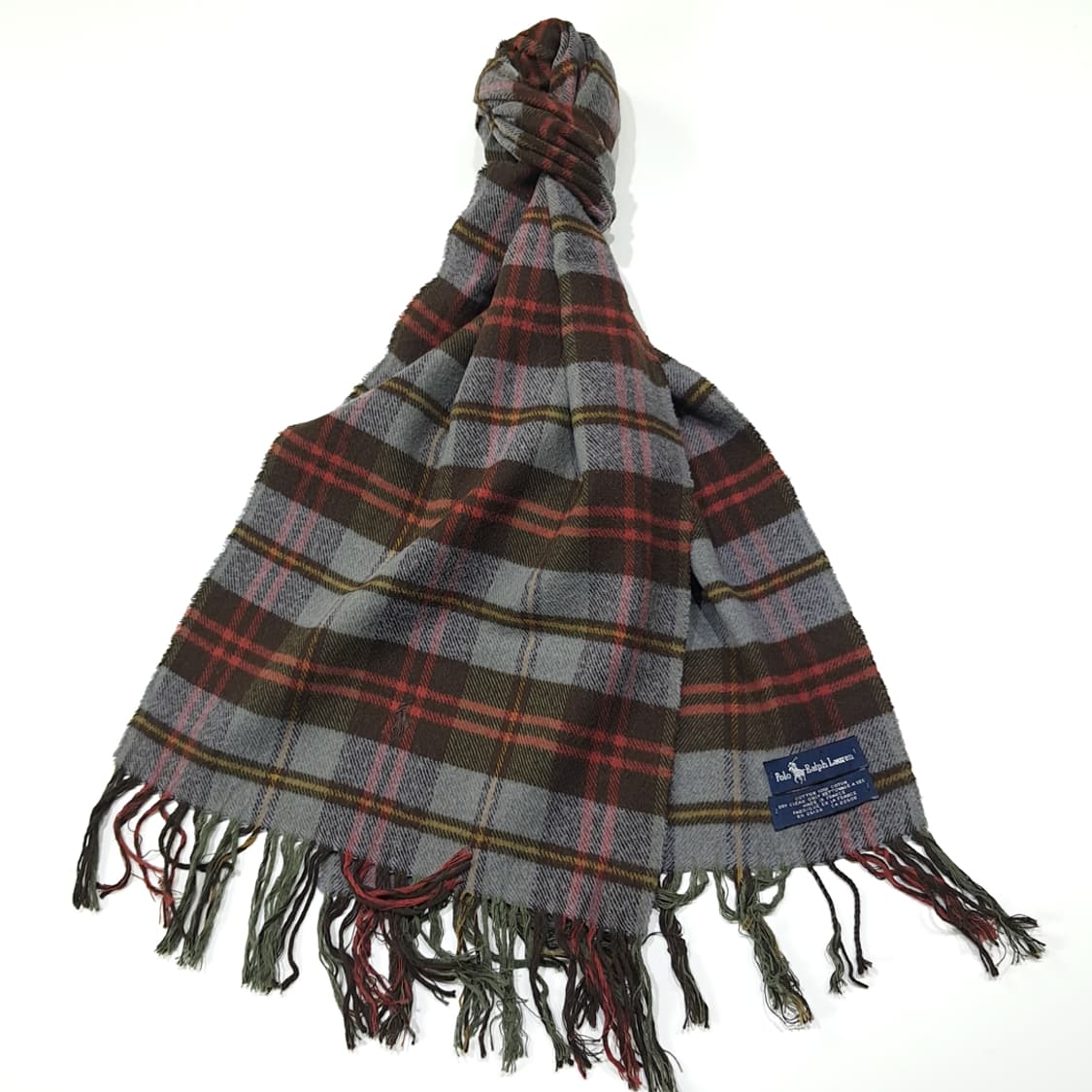 MX628 폴로 80s 프랑스판 코튼 타탄체크 멀티컬러 머플러 목도리 상품이미지2