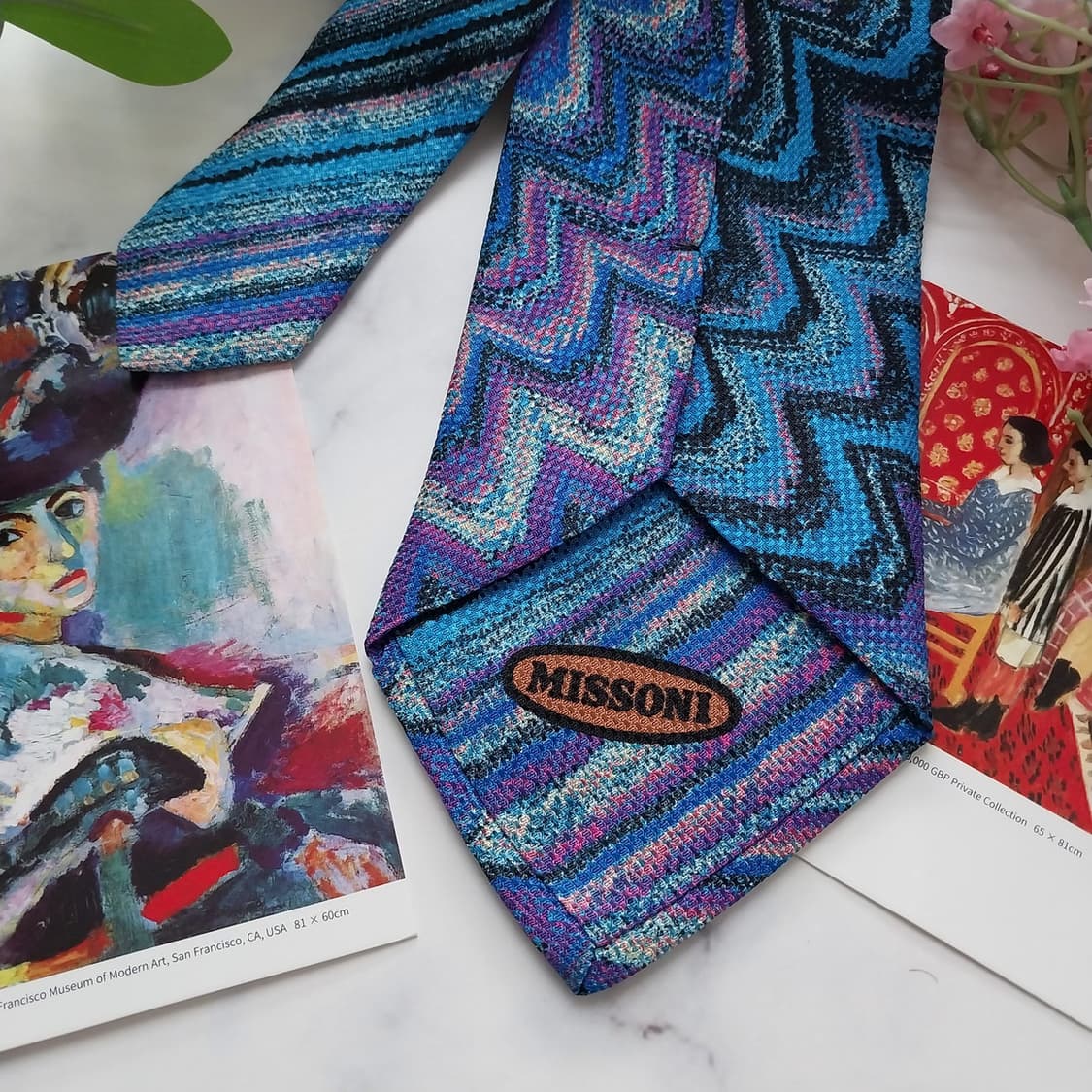 미쏘니 실크 블루 멀티 패턴 넥타이 9.6cm S등급 K1423
 상품이미지7