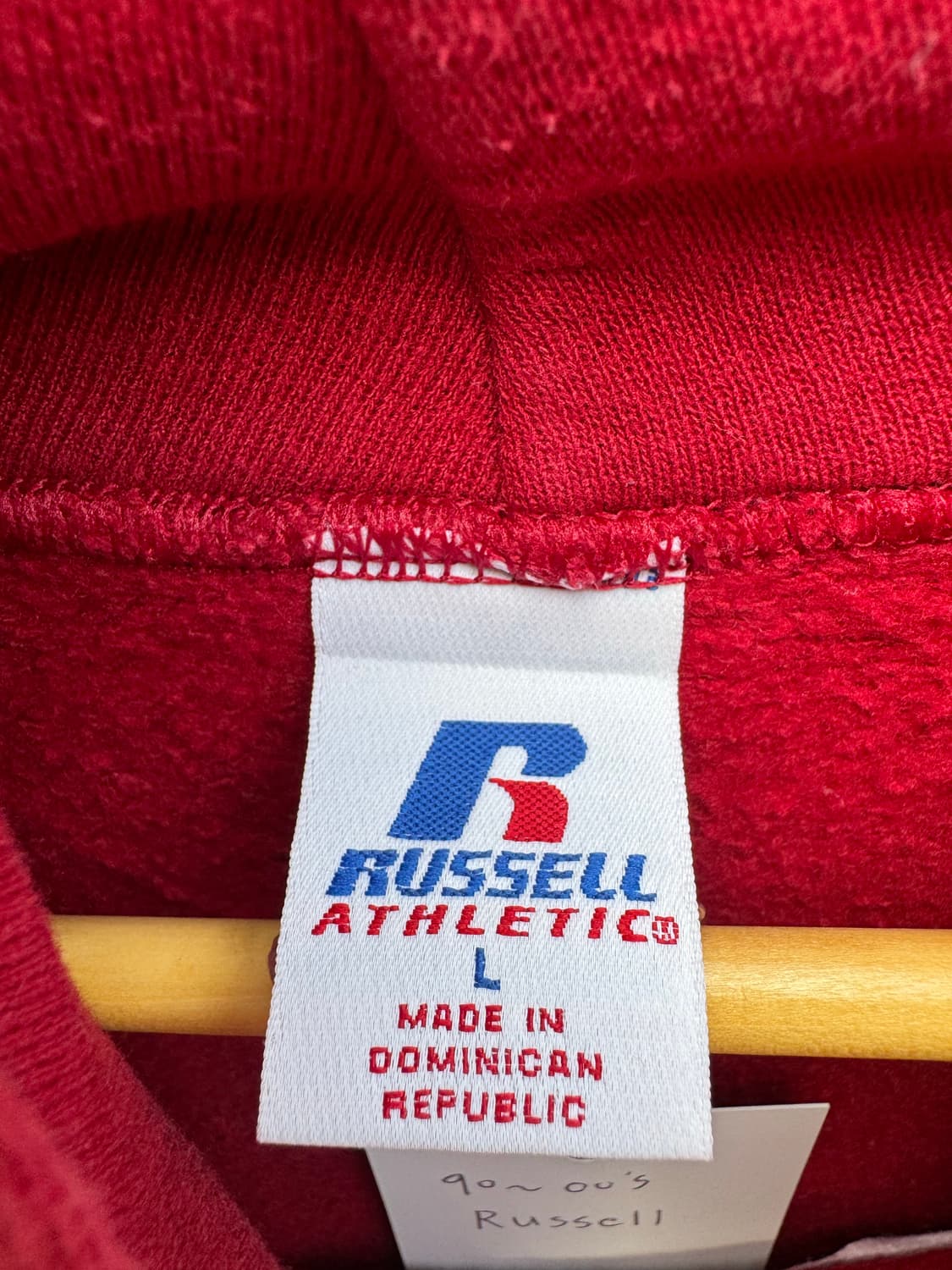 90s 러셀 애슬래틱 빈티지 배기 패치 후디 후드티 버건디 L 상품이미지4