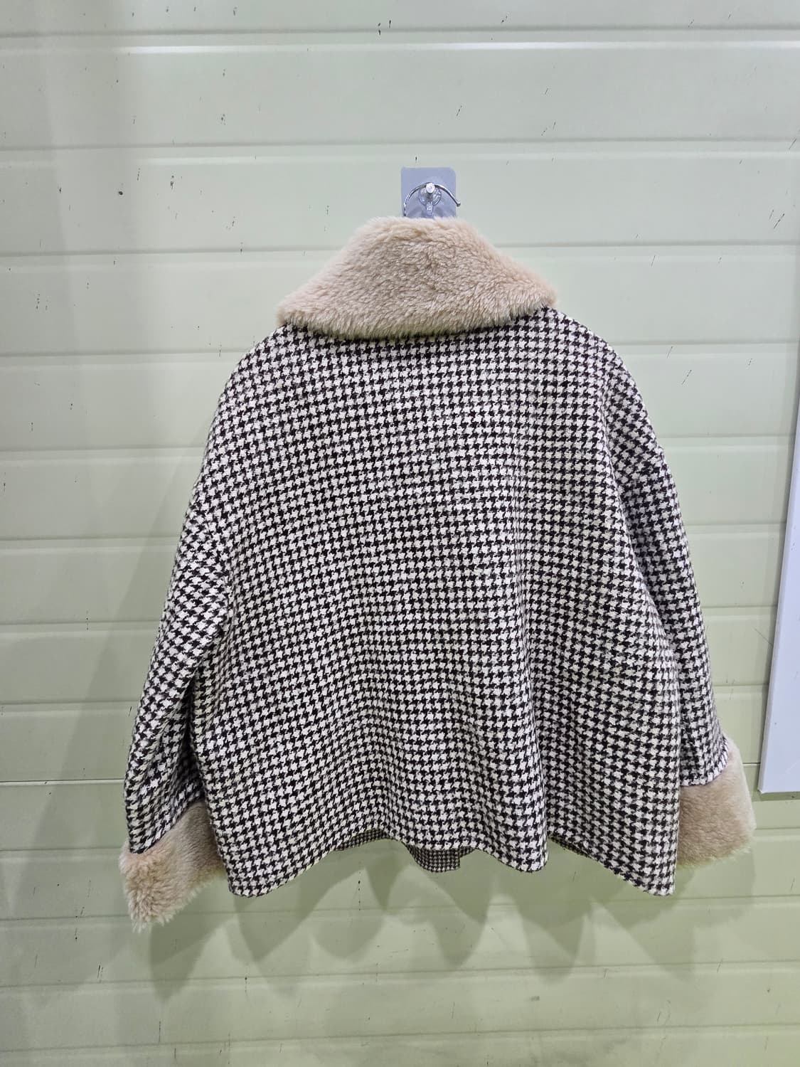 체크 퍼 배색 양모 자켓 S 상품이미지6