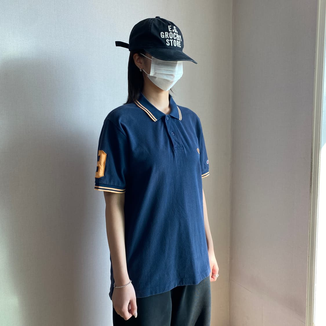 🏀 [Champion] 빈티지 네이비 & 골드 링거 피케 셔츠 상품이미지4