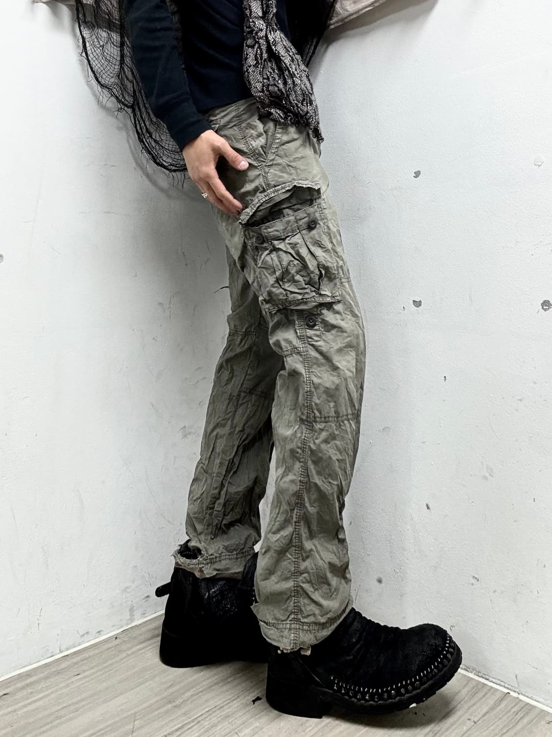 Grunge Mood Khaki Cargo Pants 상품이미지3