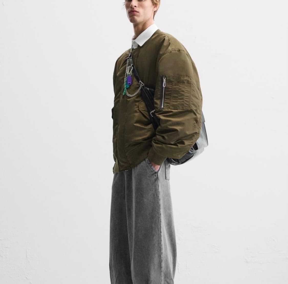 [S] 자라 오버사이즈 핏 봄버 자켓 카키 상품이미지9