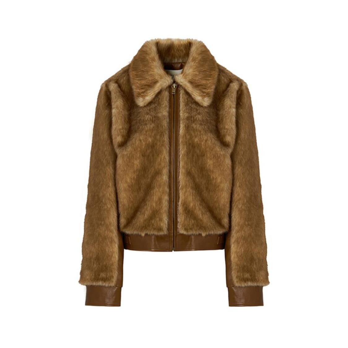 (새상품)르비에르 페이크 레더 퍼 자켓 S 카멜 상품이미지5